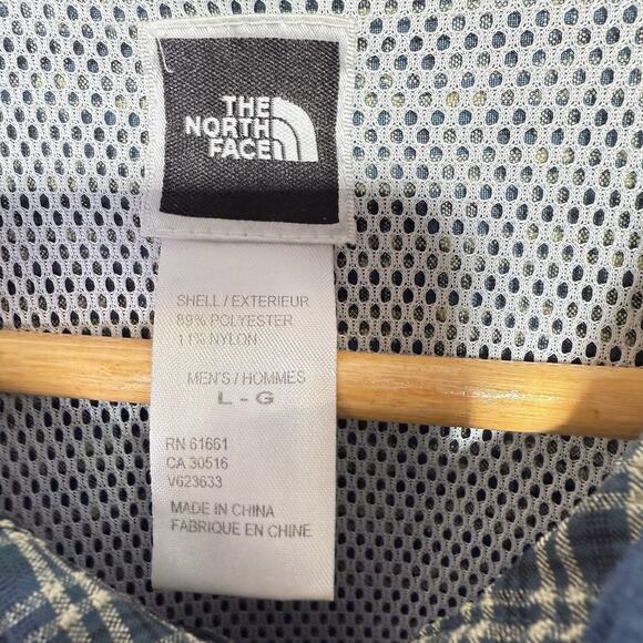 The North Face Shirt Men’s Large Green Beige Plaid Long Sleeve Outdoor Button Up - Picture 6 of 8